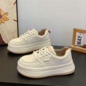 厚底显脚小运动休闲松糕板鞋 复古真皮小白鞋 女ins潮2025秋冬新款