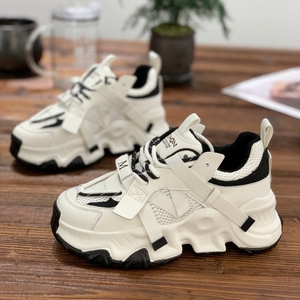 真皮厚底老爹鞋女2023春季新款小个子增高炸街拼色休闲运动鞋ins