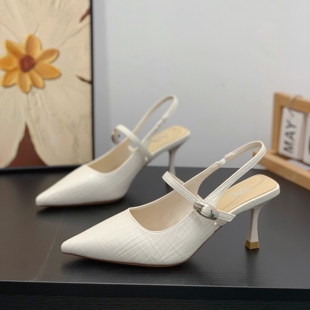 细跟7CM后绊带尖头高跟鞋 小个子增高显瘦时装 新款 女2026夏季 凉鞋