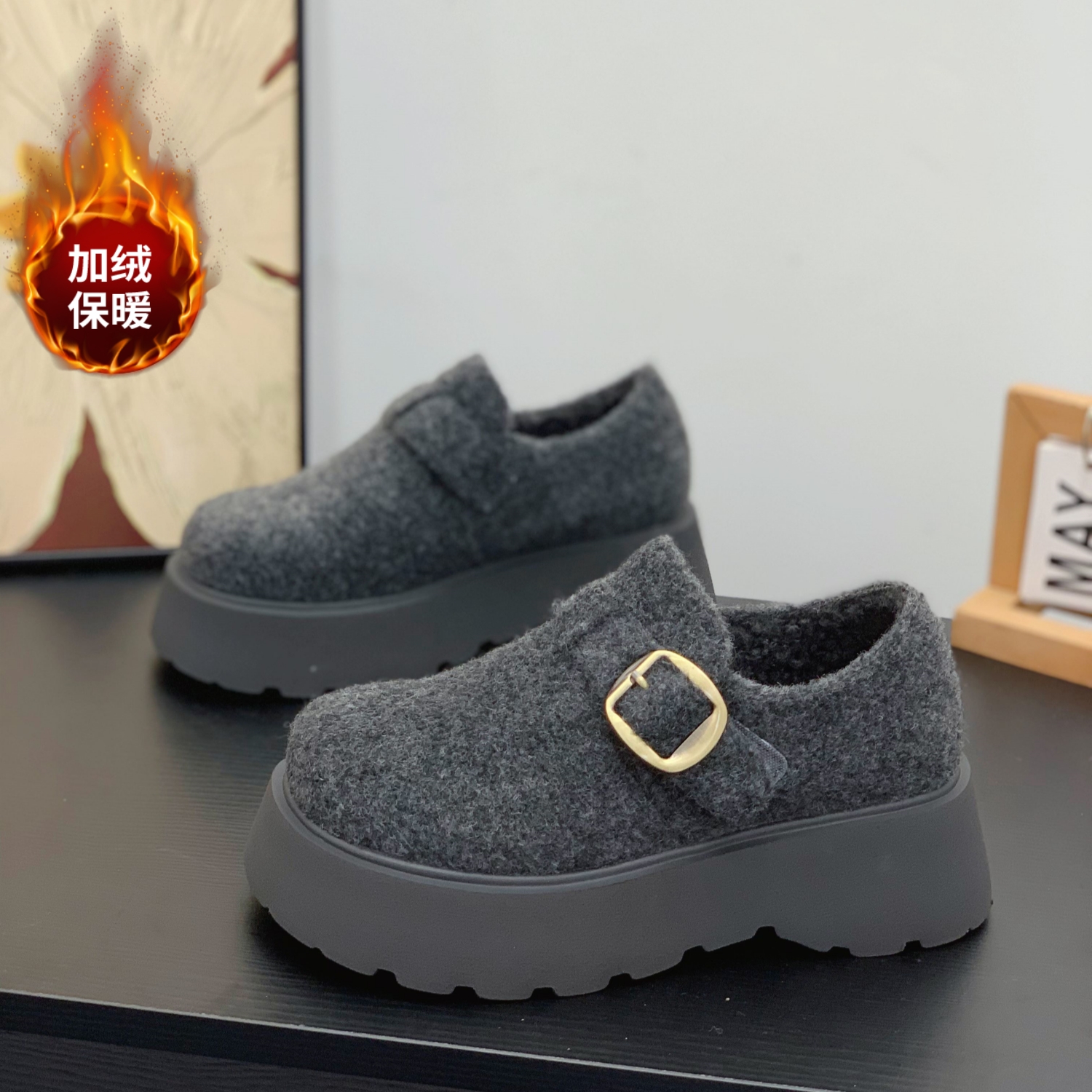 增高轻便显腿长丑萌大头勃肯棉鞋