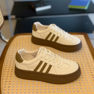 厚底显脚小真皮德训鞋2025秋季爆款时尚高级百搭学院风圆头小白鞋