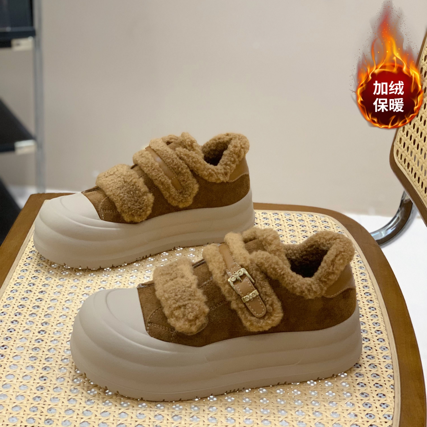 显腿细高级感减龄百搭通勤毛毛鞋