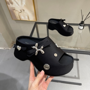 超火黑色复古沙滩罗马凉拖鞋 小个子增高7cm拖鞋 女夏外穿2026新款