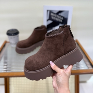 厚底真皮勃肯靴女2025秋冬新款复古增高大头鞋英伦风短靴子烟筒靴