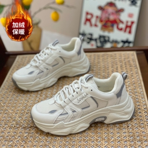 真皮加绒老爹鞋女2023新款秋冬超火轻便保暖运动鞋厚底增高休闲鞋