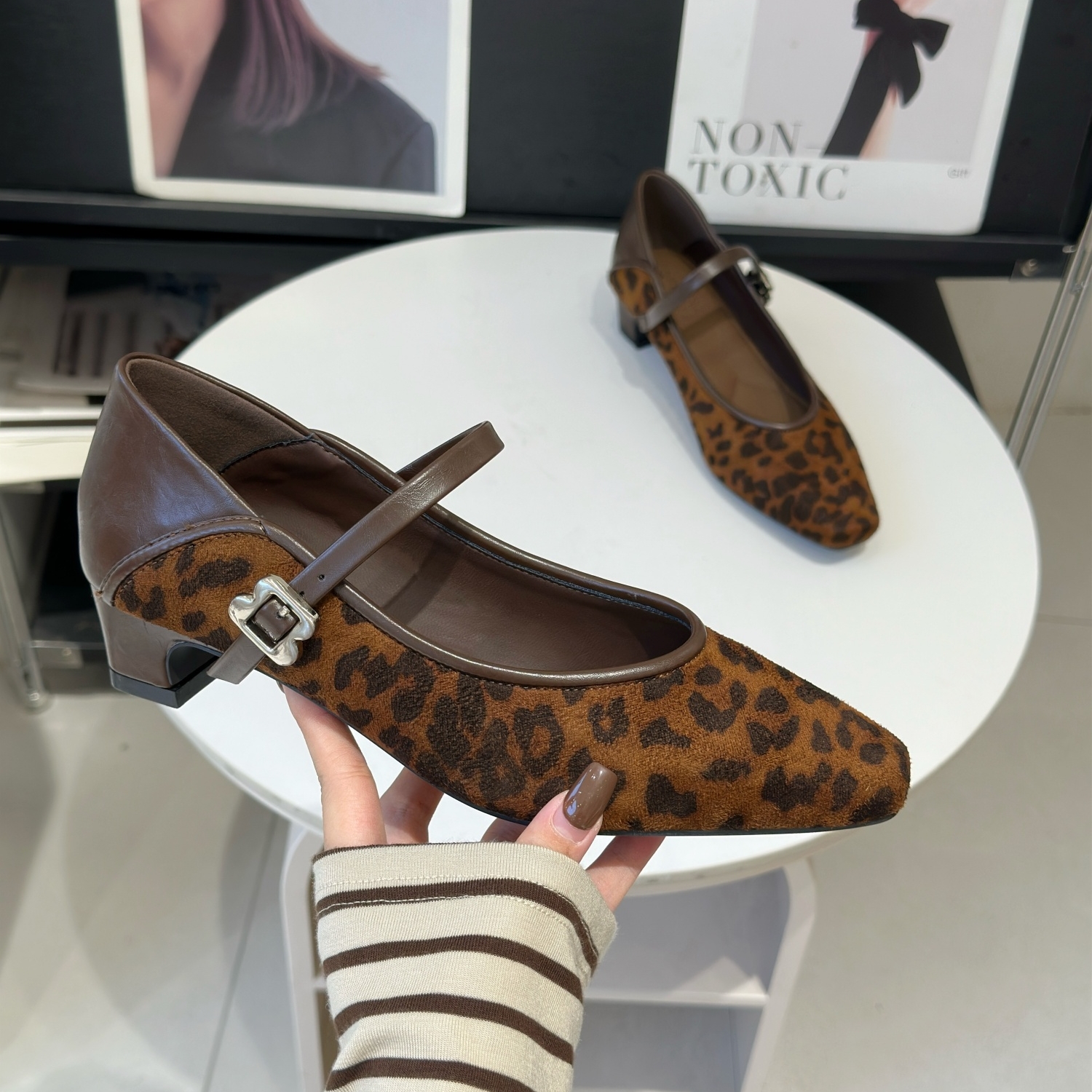 小香风法式复古豹纹气质玛丽珍鞋