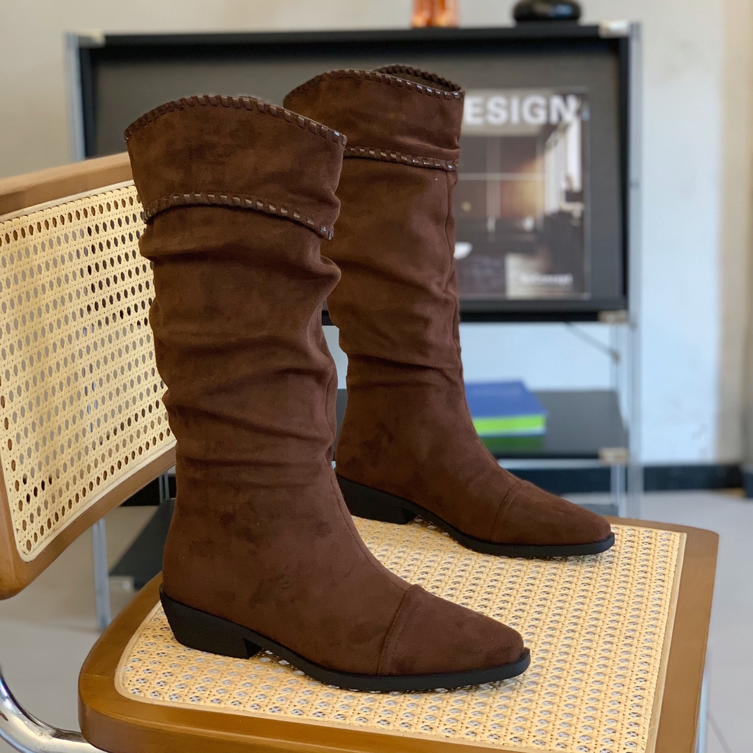 废土风复古厚底显腿直不过膝长靴