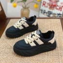 超火美拉德面包鞋女2025秋冬新款厚底真皮小白鞋加绒棉鞋运动板鞋