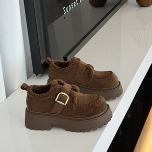 加绒保暖羊羔毛勃肯棉鞋女2025冬季超火复古绒面美拉德厚底松糕鞋