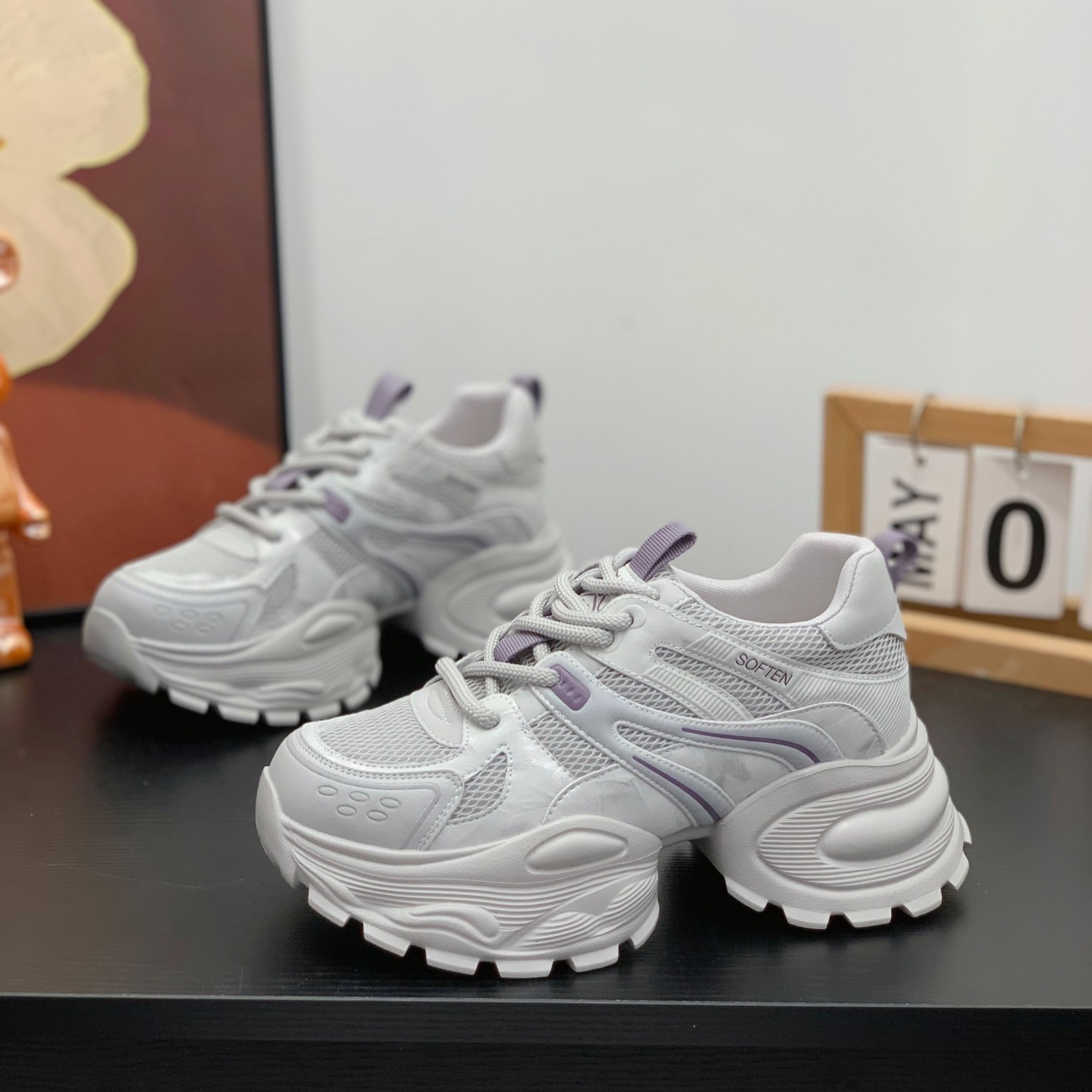 时尚百搭厚底增高真皮老爹鞋女2026春新款透气网面轻便休闲运动鞋,女鞋,老爹鞋,淘宝优惠券,粉丝福利购,淘宝优惠卷