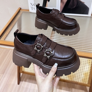 矮子乐英伦风厚底小皮鞋女2025秋季新款小个子增高6cm复古乐福鞋
