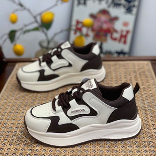小个子复古运动鞋 厚底百搭休闲鞋 女2025春秋新款 显脚小真皮老爹鞋