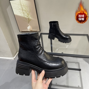 小个子增高6cm短靴女2025新款秋冬加绒复古瘦瘦靴厚底做旧马丁靴