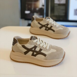 韩版复古百搭真皮厚底德训鞋女2025秋季新款时尚拼色学生运动板鞋