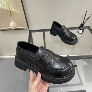 复古黑色乐福鞋女2025秋季新款百搭粗跟厚底懒人一脚蹬英伦风单鞋
