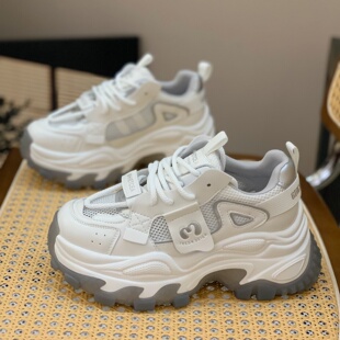 时尚 单网镂空透气增高厚底休闲鞋 炸街老爹鞋 新款 女2025夏季 韩版