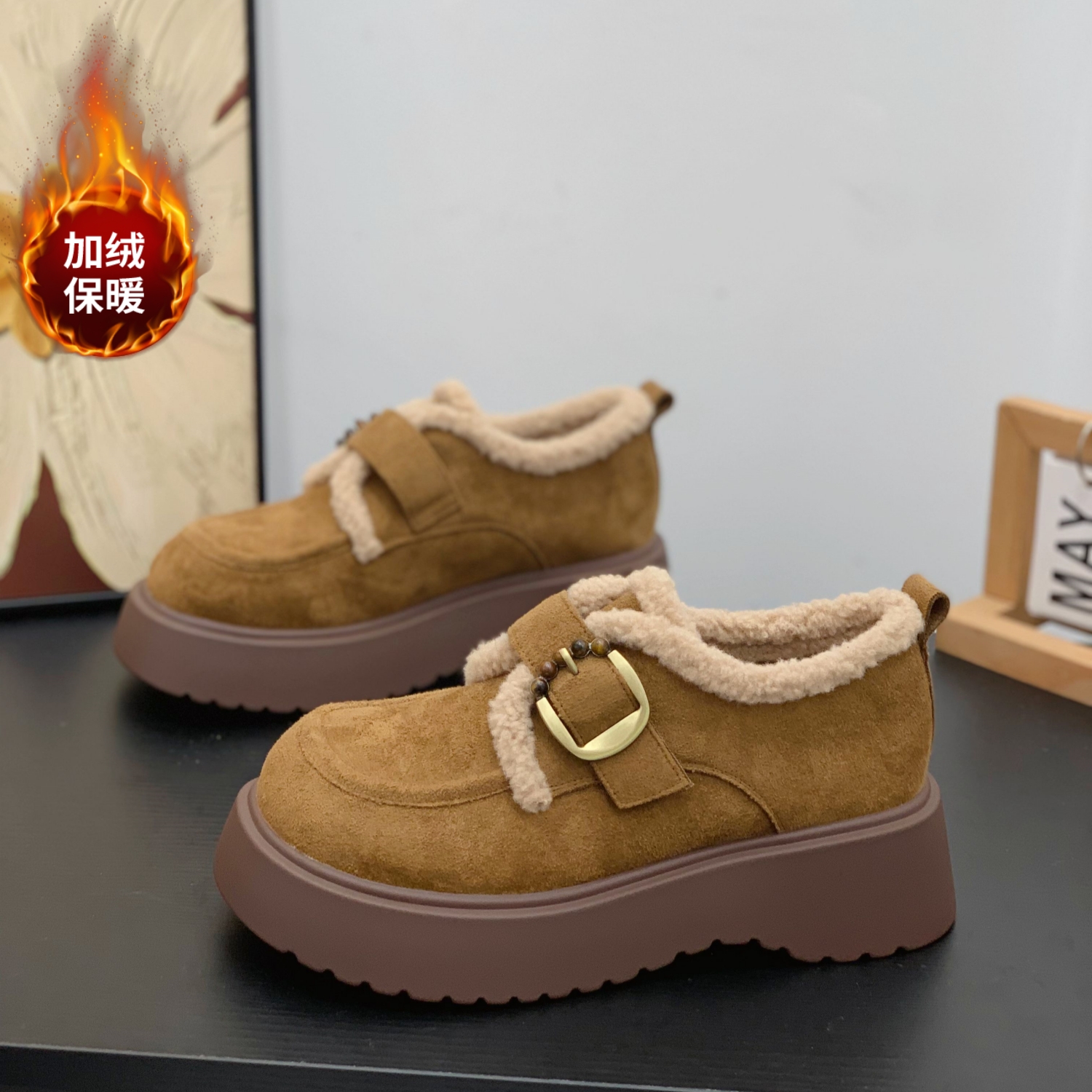 复古绒面潮流百搭时尚减龄松糕鞋