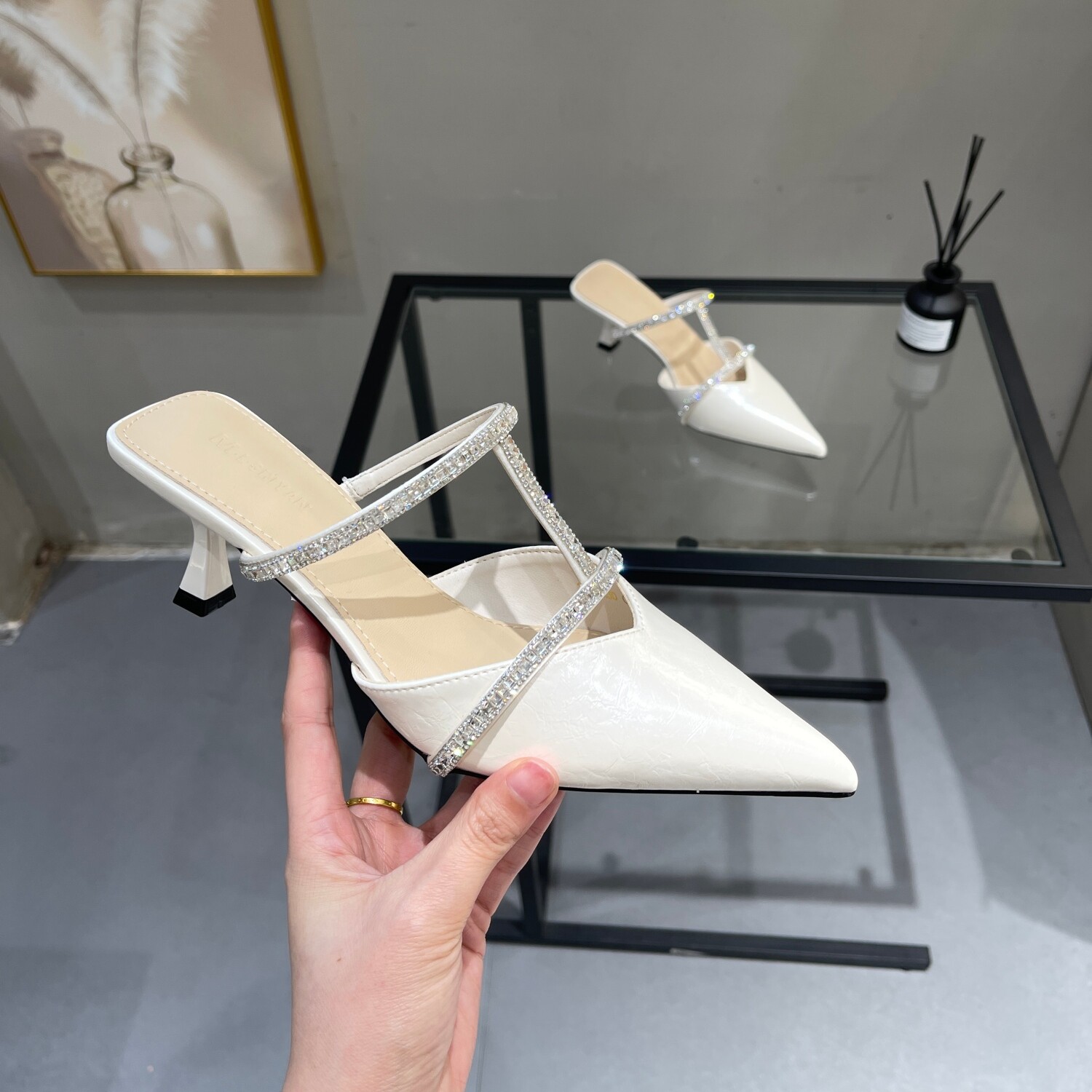 法式水钻包头半拖女夏外穿2026新款配裙子尖头细跟6cm高跟凉拖鞋