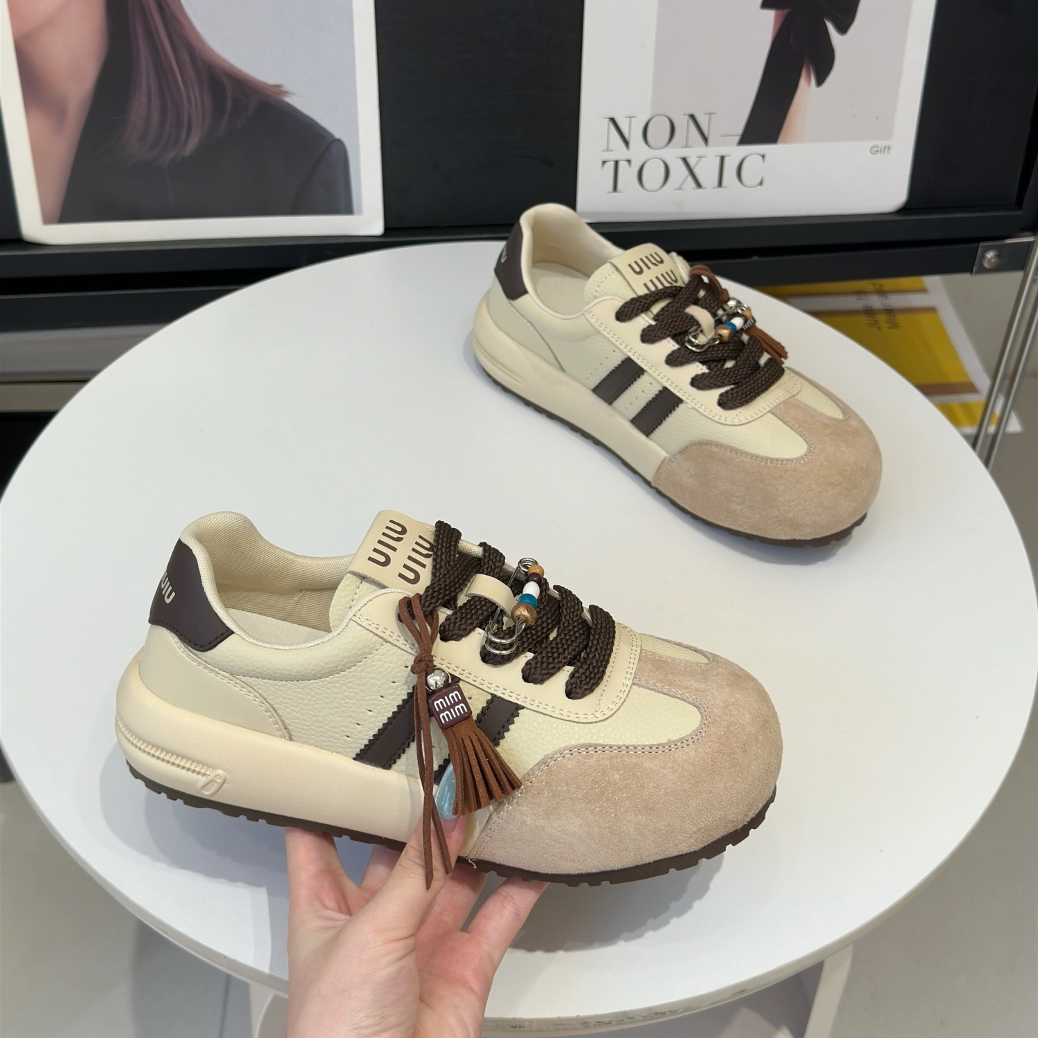 时尚复古拼接厚底休闲系带德训鞋