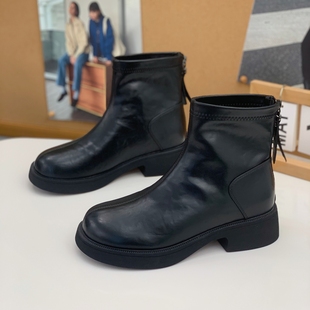 百搭复古马丁靴 炸街擦色时尚 韩版 瘦瘦粗跟厚底单靴女2025秋冬新款
