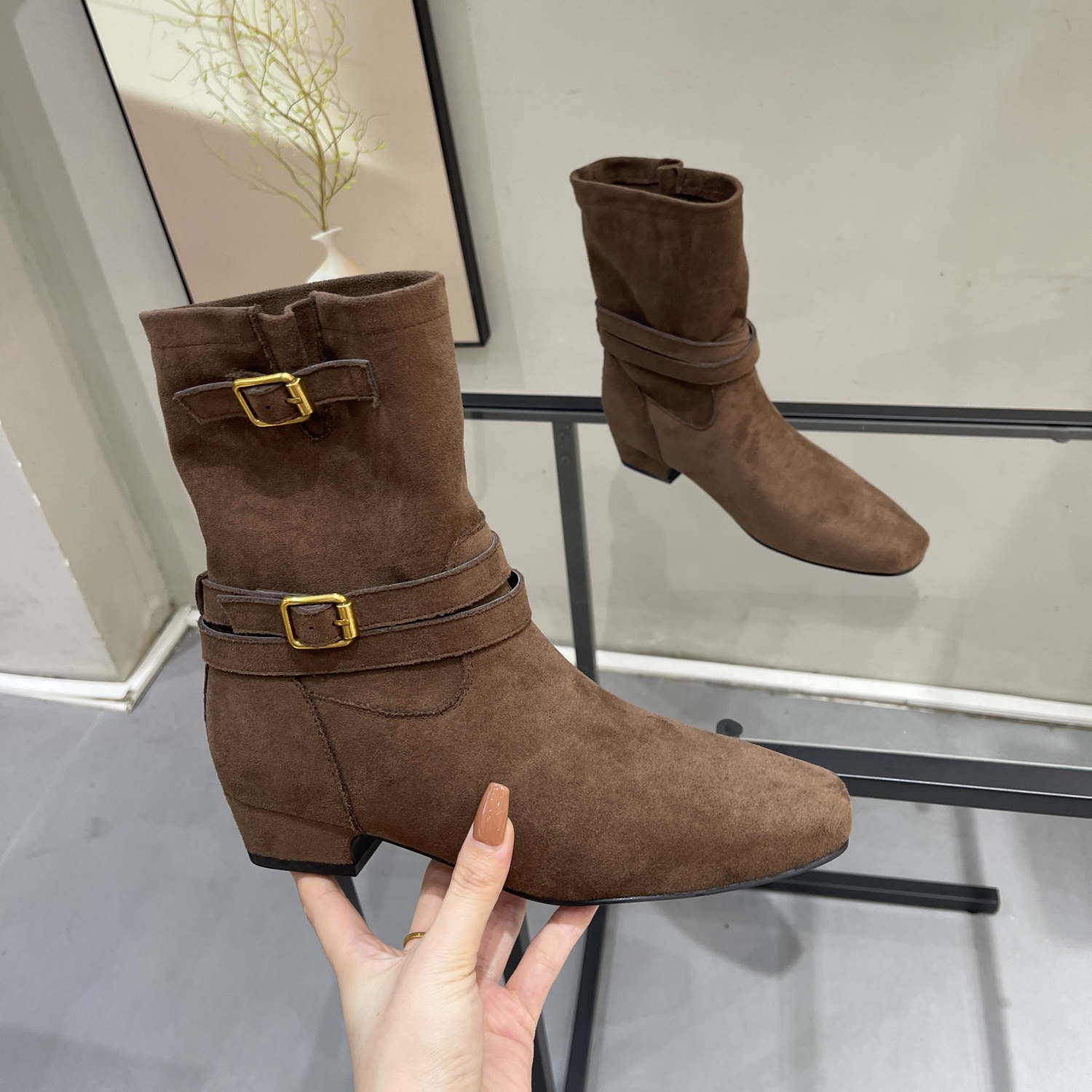 仙女风气质复古配裙子中筒西部靴