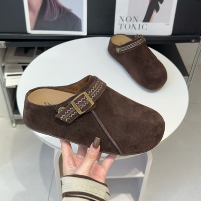 配裙子内增高真皮复古勃肯半拖鞋