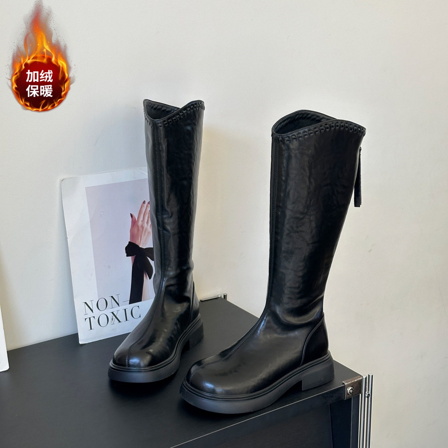 高级耐看又百搭加绒不过膝瘦瘦靴
