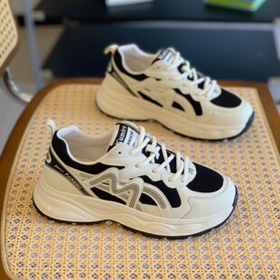 百搭拼色系带学生运动鞋 显脚小轻便透气老爹鞋 韩版 新款 女2025夏季