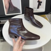 小众高级感法式 2025秋季 新款 气质方头瘦瘦靴简约百搭后拉链短筒靴
