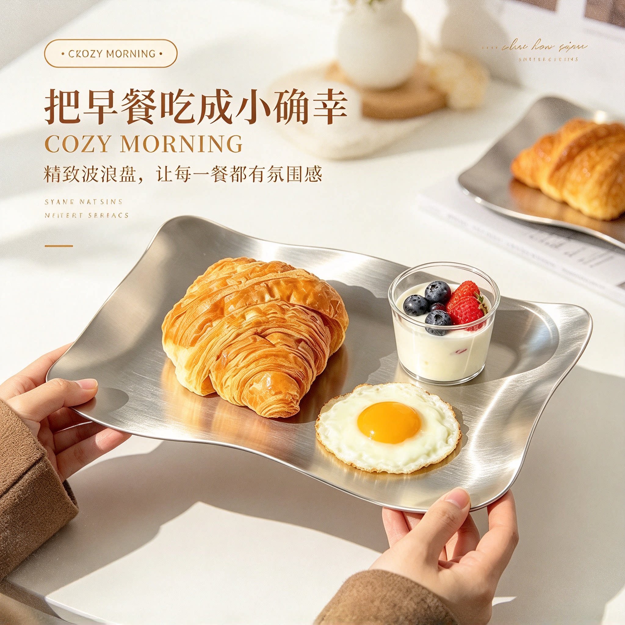 复古不锈钢长方形餐盘高级感轻奢异形盘甜品面包盘烧烤盘餐厅托盘