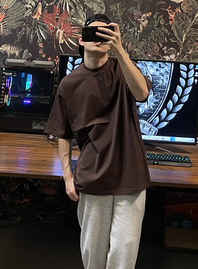 bboy 255克 重磅嘻哈hiphop复古纯色t恤 西海岸小领口纯色短袖