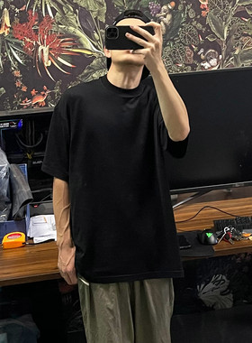 bboy宽松街头hiphop复古old school重锤感透气蜂窝小领口纯色短袖