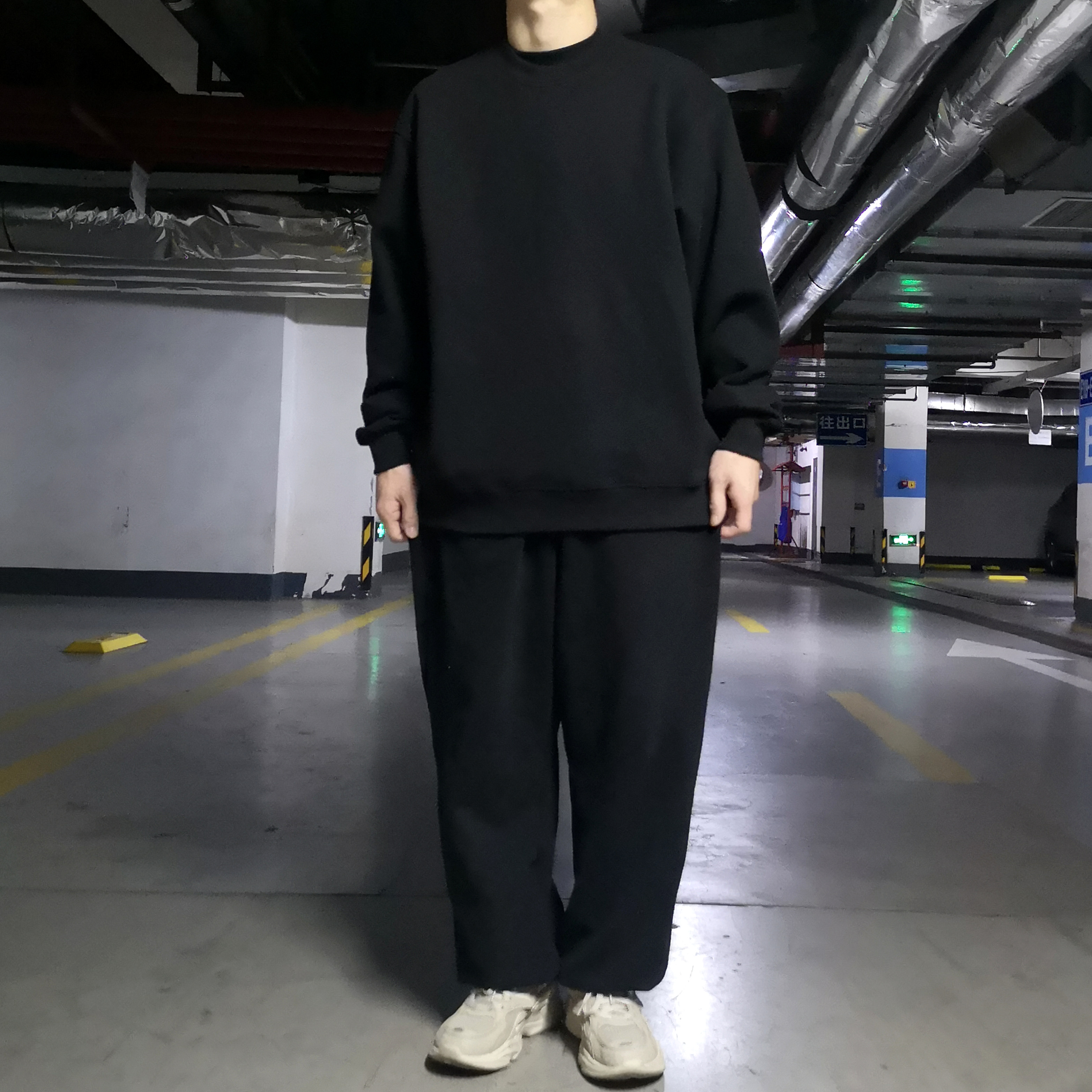 重磅school肥大纯色嘻哈运动套装