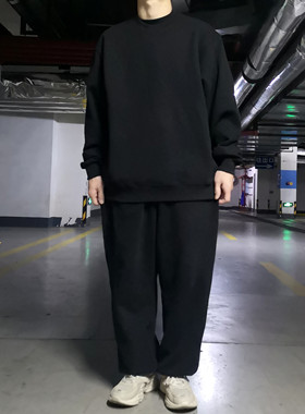 bboy加厚重磅纯色运动套装  old school肥大纯色卫裤嘻哈圆领卫衣