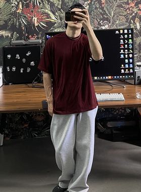 bboy 280克 高端嘻哈hiphop复古纯色t恤 丝滑凉感小领口纯色短袖