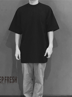 bboy街舞嘻哈滑板小领口 hiphop打底popping 纯色嘻哈重磅短袖t