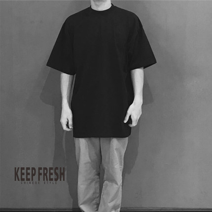 bboy街舞嘻哈滑板小领口 hiphop打底popping 纯色嘻哈重磅短袖t