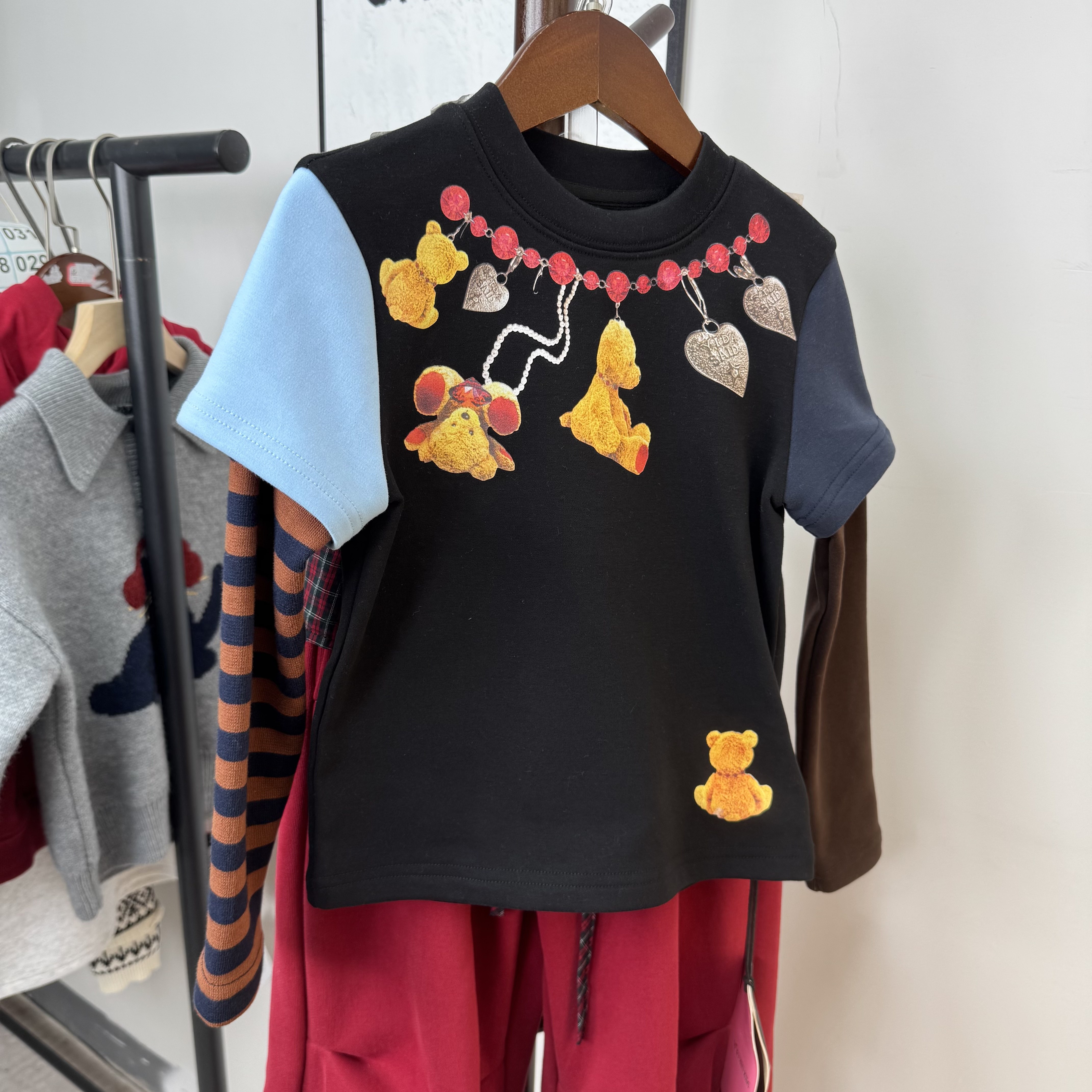 高级感美拉德2026春秋季 女童磨毛上衣项链小熊假两件打底衫上衣,童装/婴儿装/亲子装,卫衣/绒衫,淘宝优惠券,粉丝福利购,淘宝优惠卷