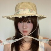 小清新法式 蕾丝边系带草帽女夏季 大帽檐平顶礼帽海边沙滩草编防晒
