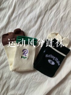 3双包邮 字母运动猪蹄鞋袜纯棉数字二条杠分趾袜两指袜tabi socks