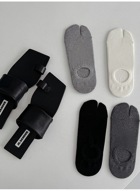 手工对目无骨缝头分趾船袜黑色百搭短筒两指袜tabi socks防滑不掉
