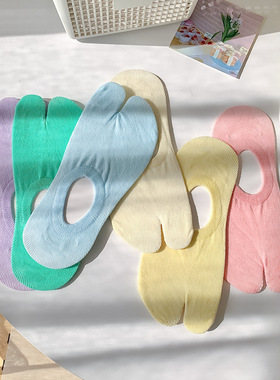 3双包邮 百搭奶油黄色二趾袜薄款纯棉分趾袜隐形猪蹄袜tabi socks