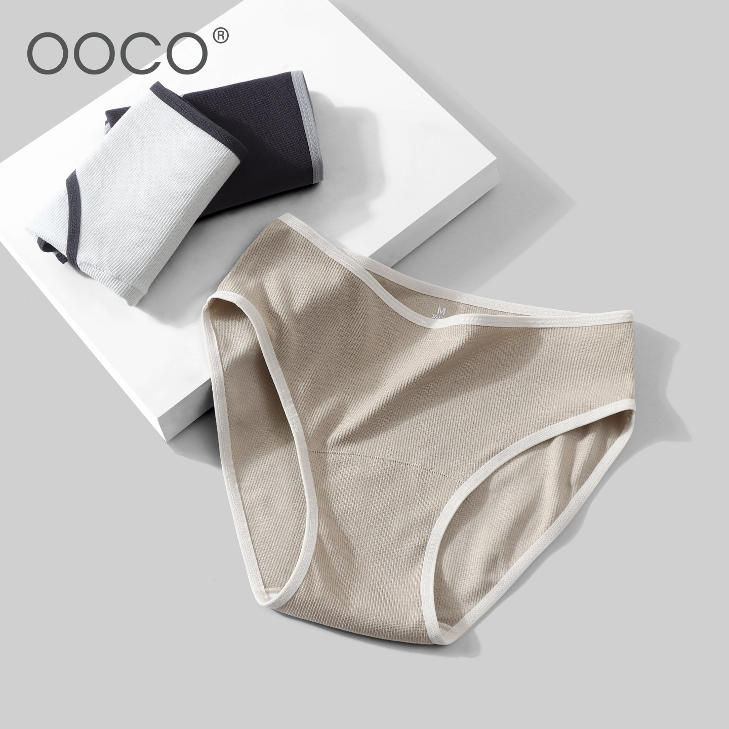 OOCO螺纹棉中腰女士内裤3条装