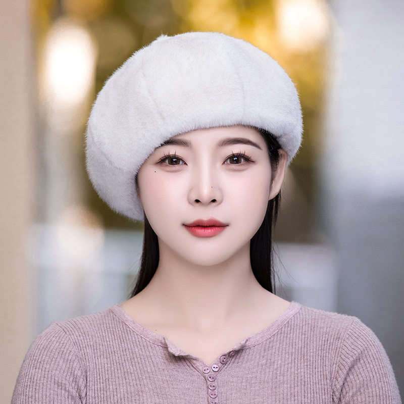 帽子女冬季新款洋气贝雷帽水貂毛绒加厚中老年时尚保暖八角南瓜帽