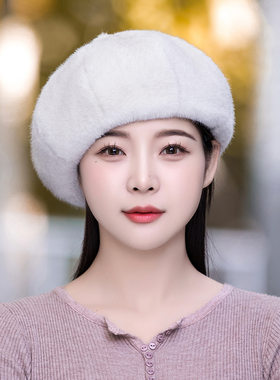帽子女冬季新款洋气贝雷帽水貂毛绒加厚中老年时尚保暖八角南瓜帽
