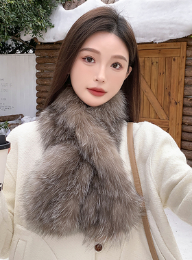 韩版真狐狸毛双面加厚保暖围巾