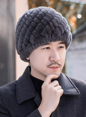 獭兔毛男秋冬保暖加厚套头帽