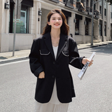 韩版宽松西装外套女春秋2025年新款气质简约时尚休闲黑色西服炸街，女装西装，浙宝088