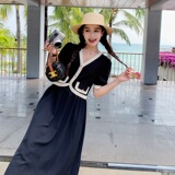 现货M532P115K1682024夏装长款拼接中长款撞色连衣裙，女装连衣裙，浙宝088