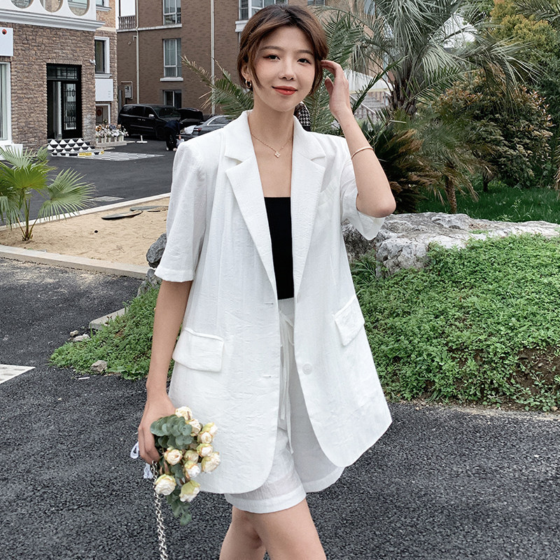 现货X1028 P105K158 2022夏装新款短袖小西装外套套装图片
